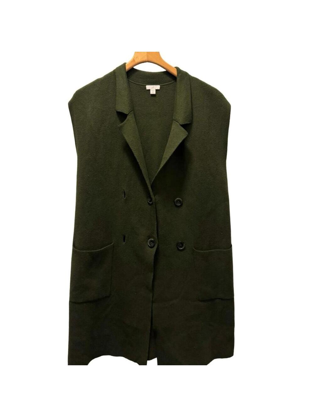 J Jill Women's Olive Green Sweater Vest Double Breasted Longline Small Petite